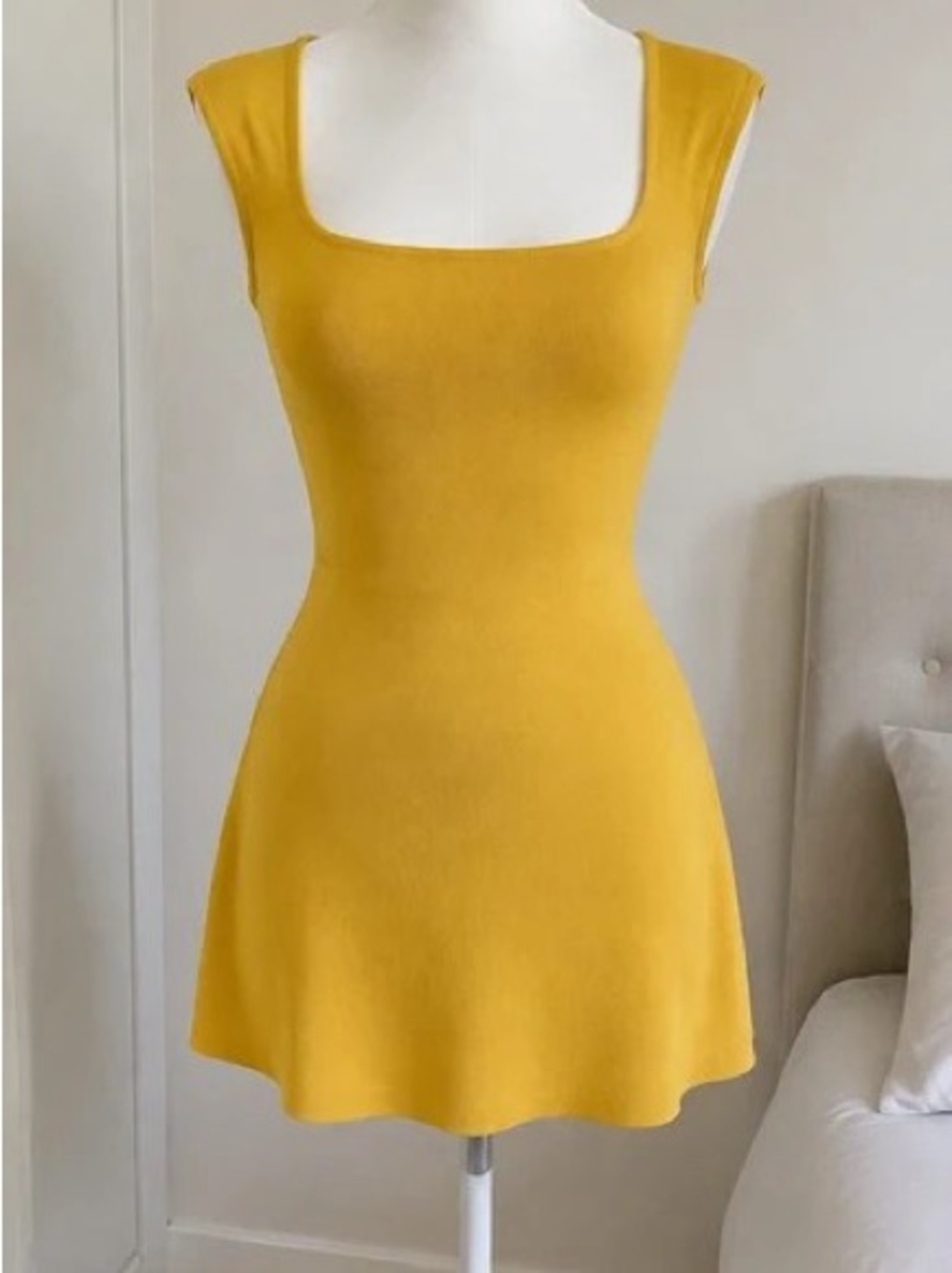 Square Neck Midi Dress in Mustard Yellow